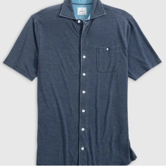 johnnie-O Crouch Hangin' Out Button Up Shirt Navy Blue Large NWOT Short Sleeve - Picture 2 of 10